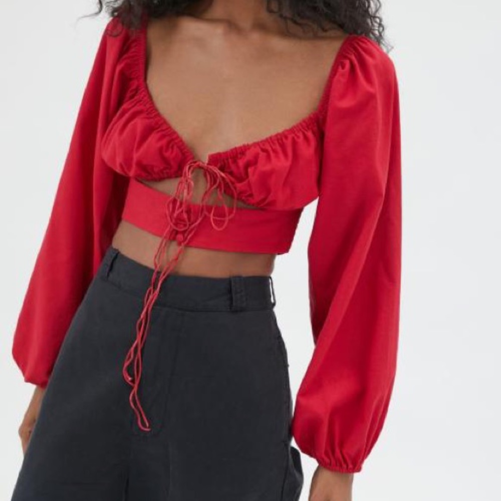 Gorgeous Puffy Sleeve Cutout Tie Front Top